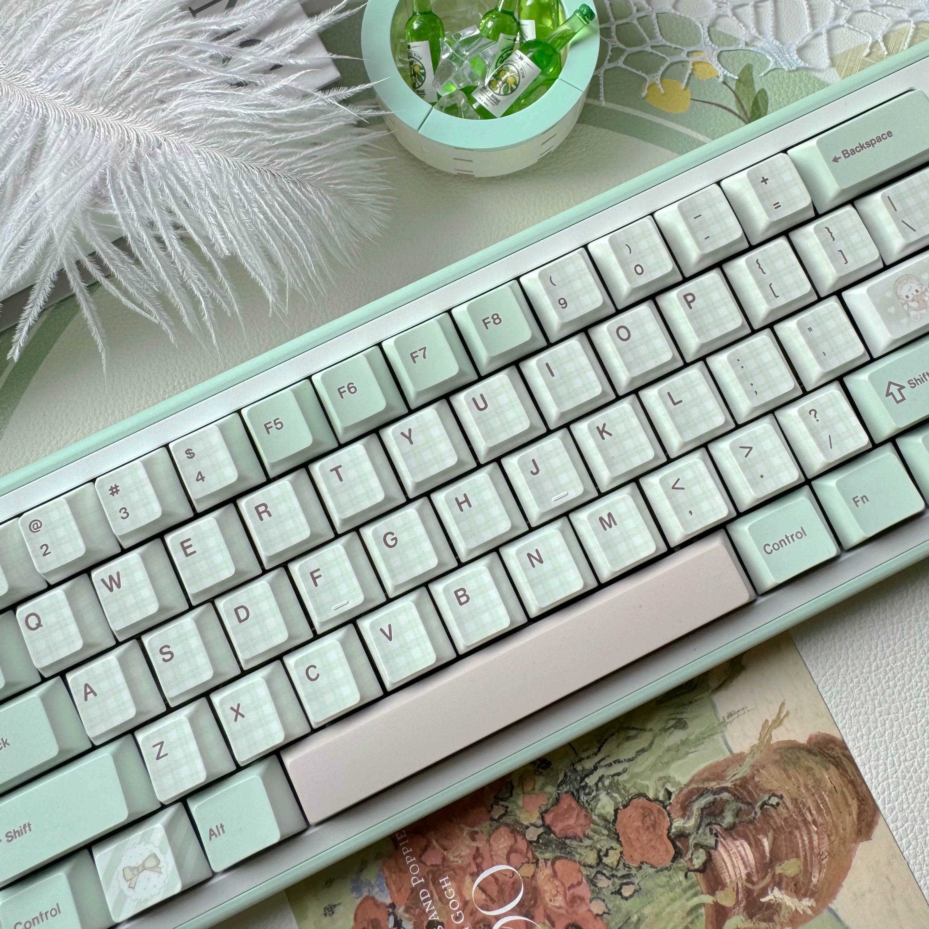 Bear Tea Party Forest Green Keycaps – PBT Dye-Sub Kawaii Set | Arktcat x Keyria Labs