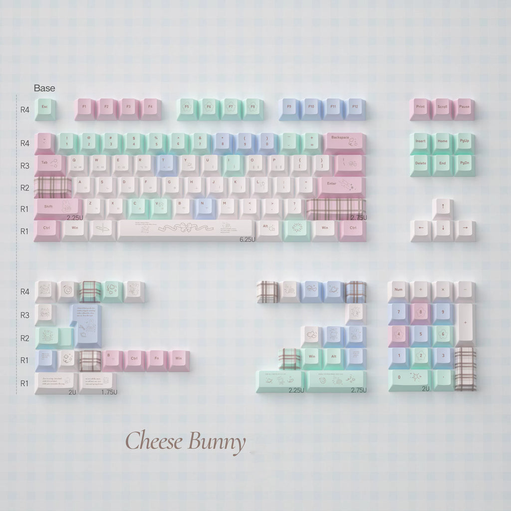 Cheese Bunny Keycap Set | Pastel Bunny Cartoon PBT Keycaps