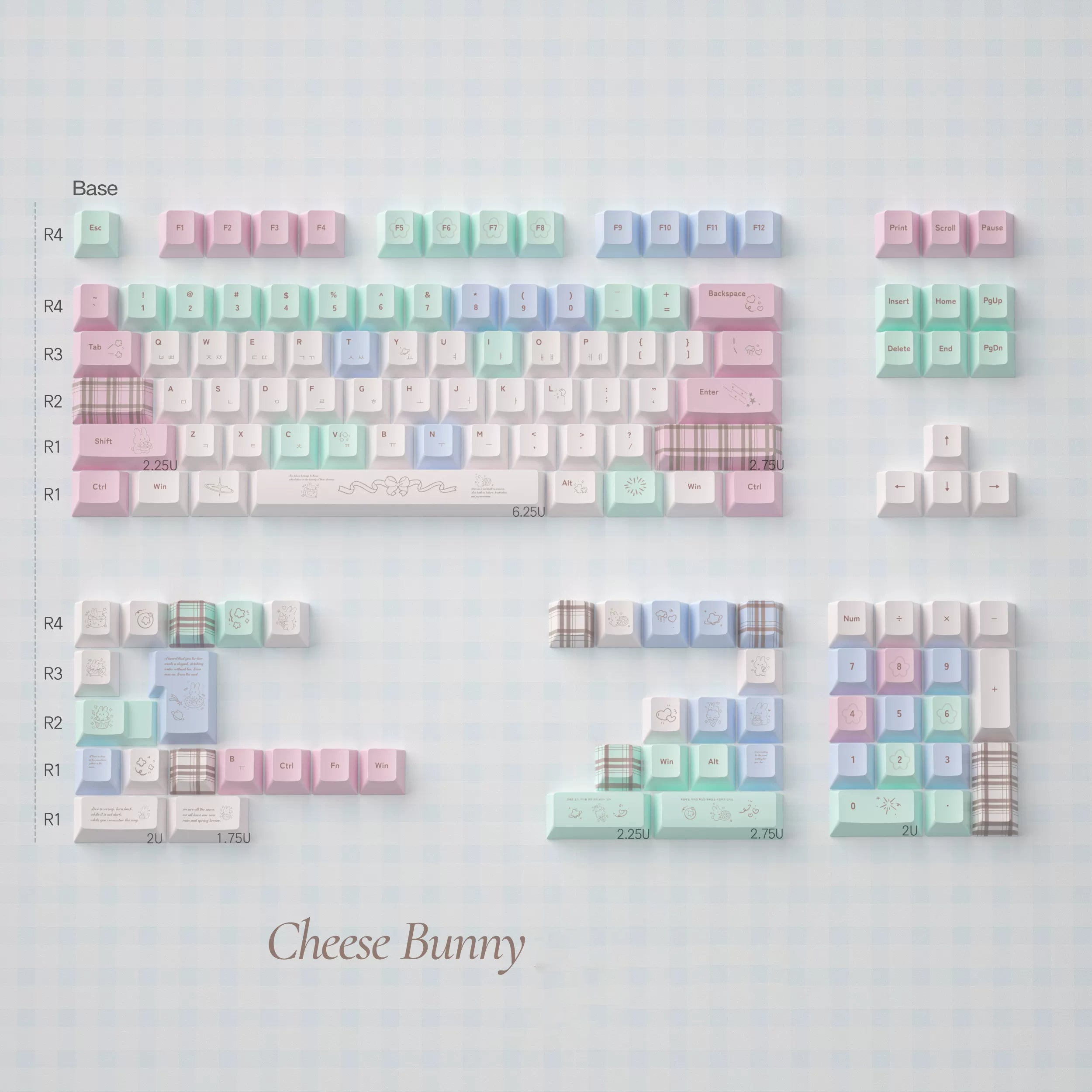 Cheese Bunny Keycap Set | Pastel Bunny Cartoon PBT Keycaps