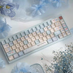 Keyboard with decorative keys on a light background with flowers