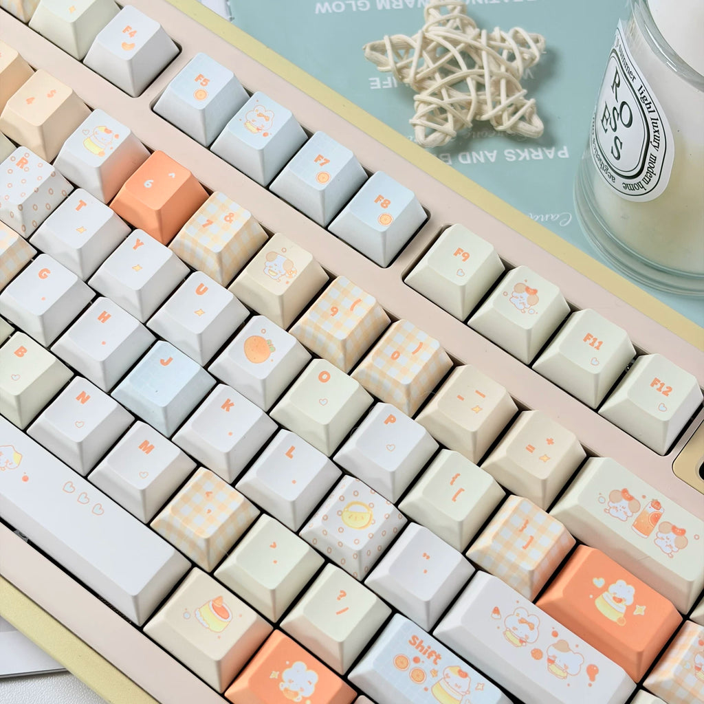 Tangelo Mochi Keycap Set | PBT Dye-Sub Orange Cream Gingham Cute Animal Keycaps | Arktcat x U're