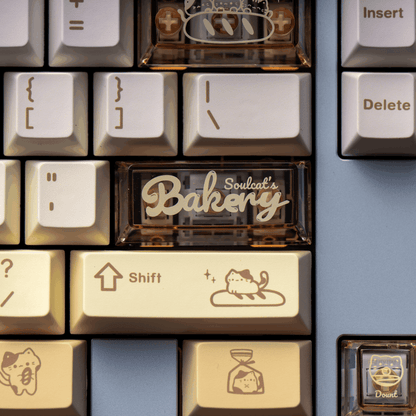 soulcats bakery keycaps 2025 pbt pc transparent dye-sub full set kawaii baking cat croissant oven 140 keys