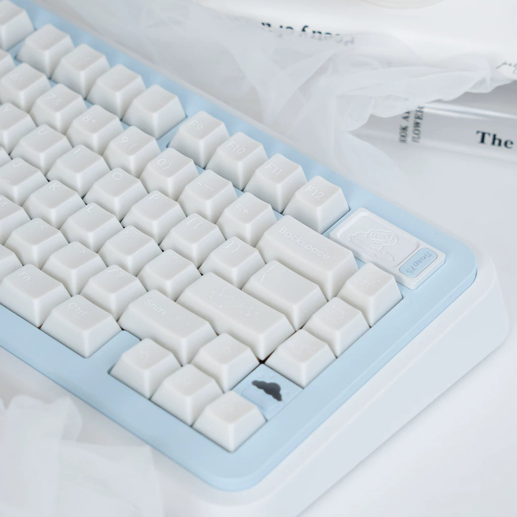 Star Whisper Keycaps Set – Milky White PBT + Translucent PC Constellation Accents, OEM Profile