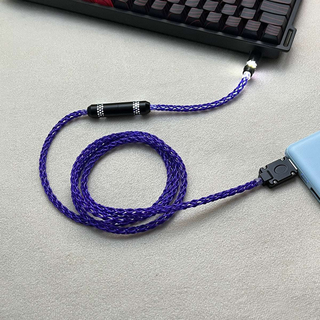 Honeycomb Mesh Luminous 8K OCC Copper Keyboard Cable | 8-Strand Hand-Braided Custom Type-C Cable