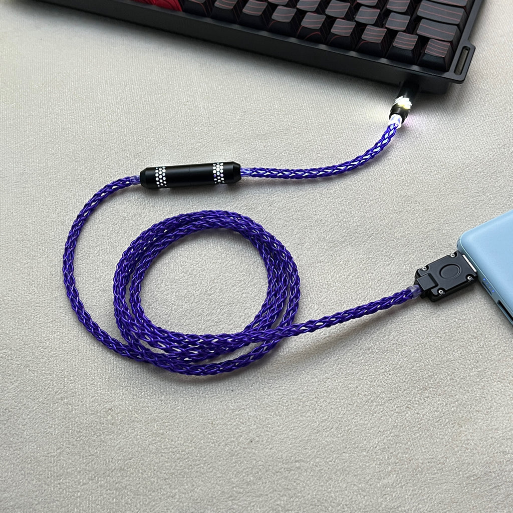 Honeycomb Mesh Luminous 8K OCC Copper Keyboard Cable | 8-Strand Hand-Braided Custom Type-C Cable