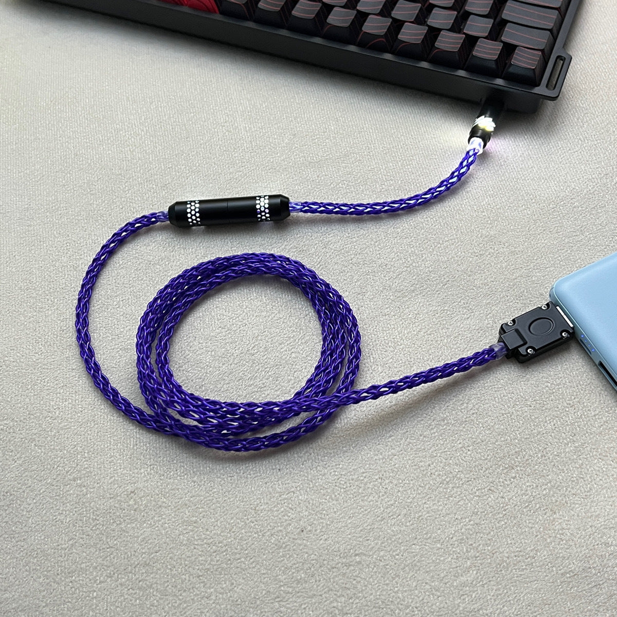 Honeycomb Mesh Luminous 8K OCC Copper Keyboard Cable | 8-Strand Hand-Braided Custom Type-C Cable