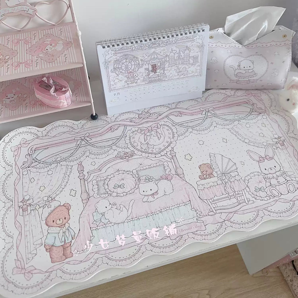 Baby Room Desk Mat | Vintage Lace Nursery Bedroom PU Leather Waterproof Desk Pad for Office & Home