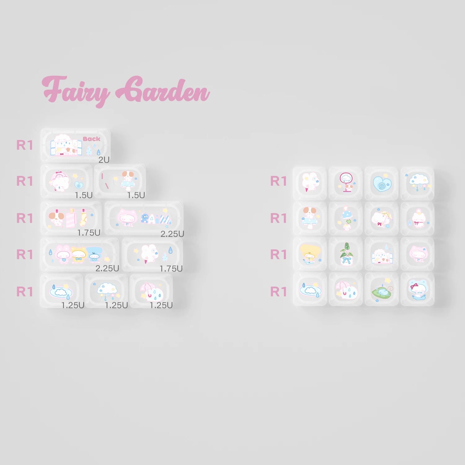 Fairy Garden Keycap Set – Cute Pastel Pink & Milk White PBT Keycaps | U're Lab