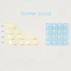 Two sets of small containers labeled with measurements on a light gray background, with 'Summer Journal' text.
