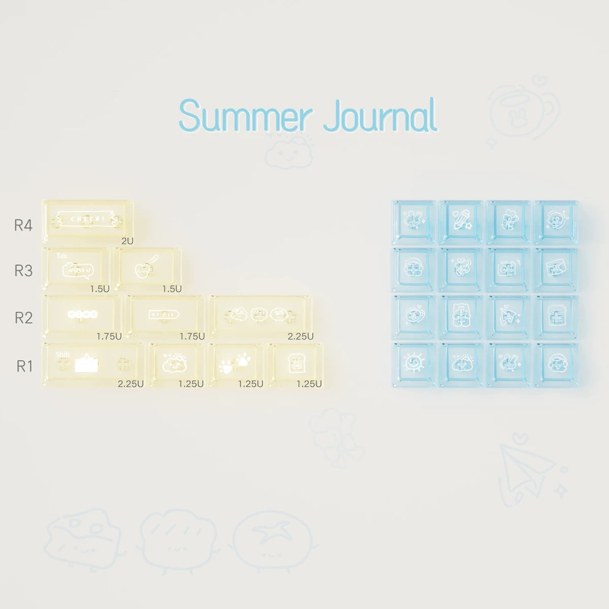 Two sets of small containers labeled with measurements on a light gray background, with 'Summer Journal' text.