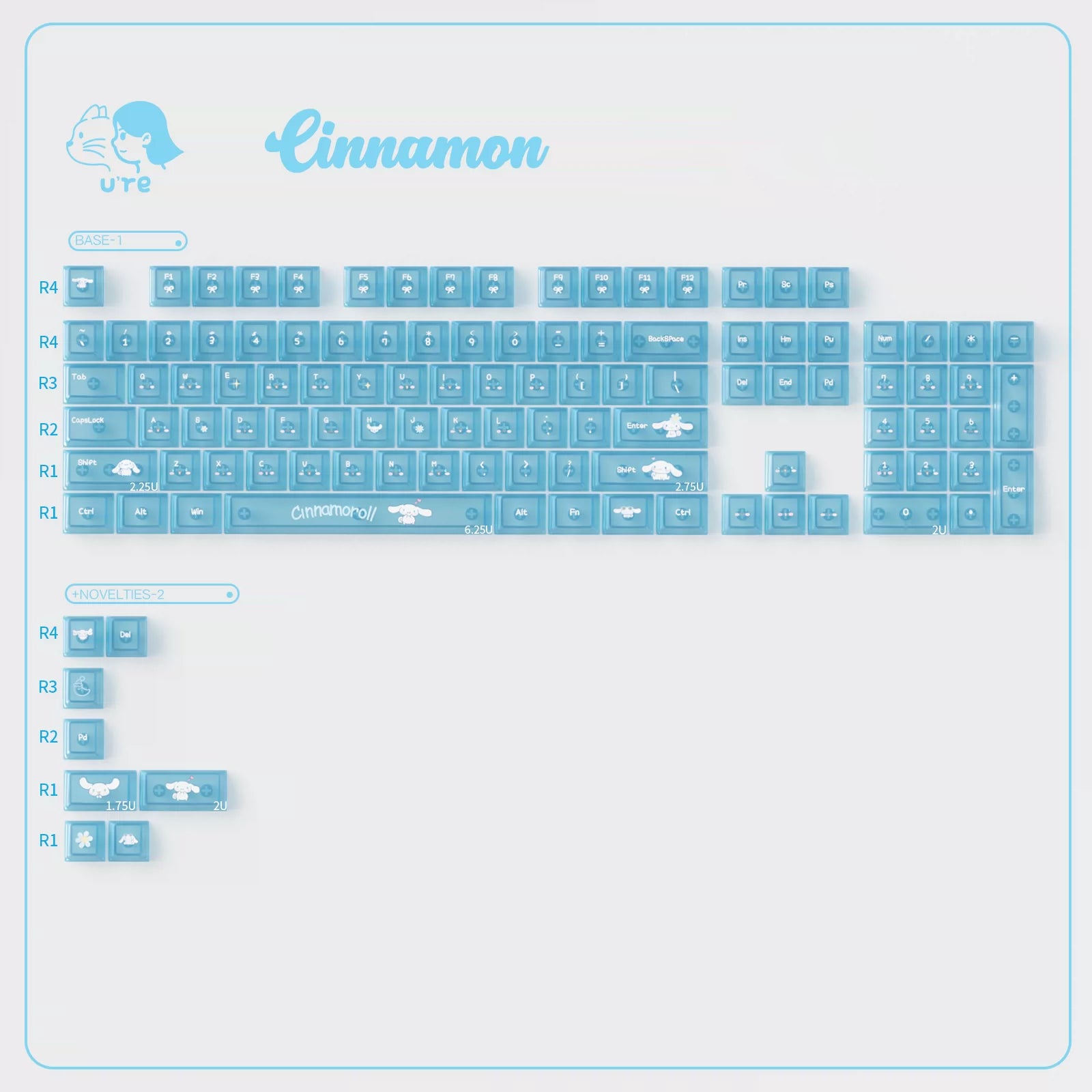 Cinnamoroll Cute Blue Keycap Set – PBT Dye-Sublimation Keycaps for Mechanical Keyboards (MOA & Cherry Profiles)