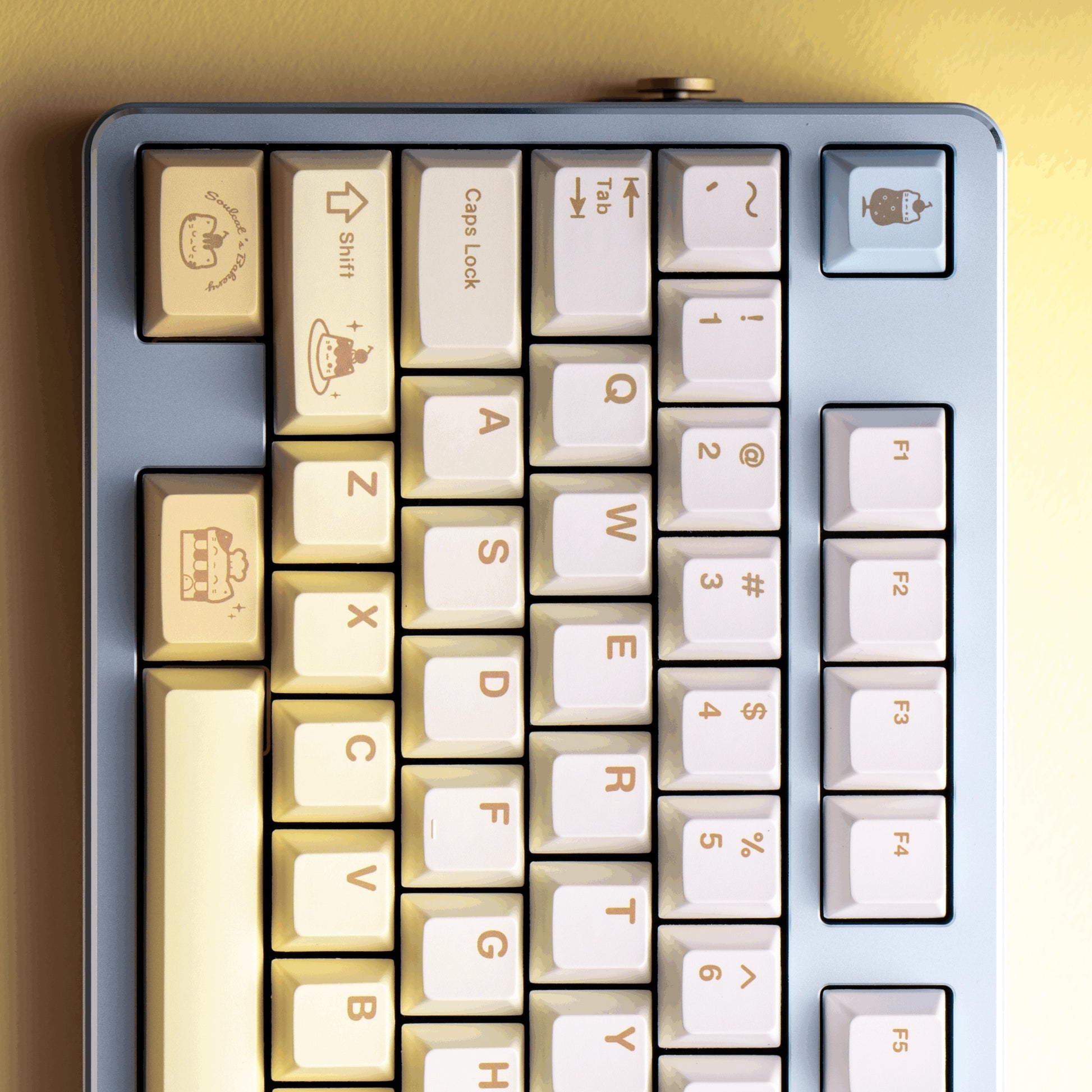 soulcats bakery transparent pc keycaps dye-sub legends closeup rgb shine through baking cat croissant 2025