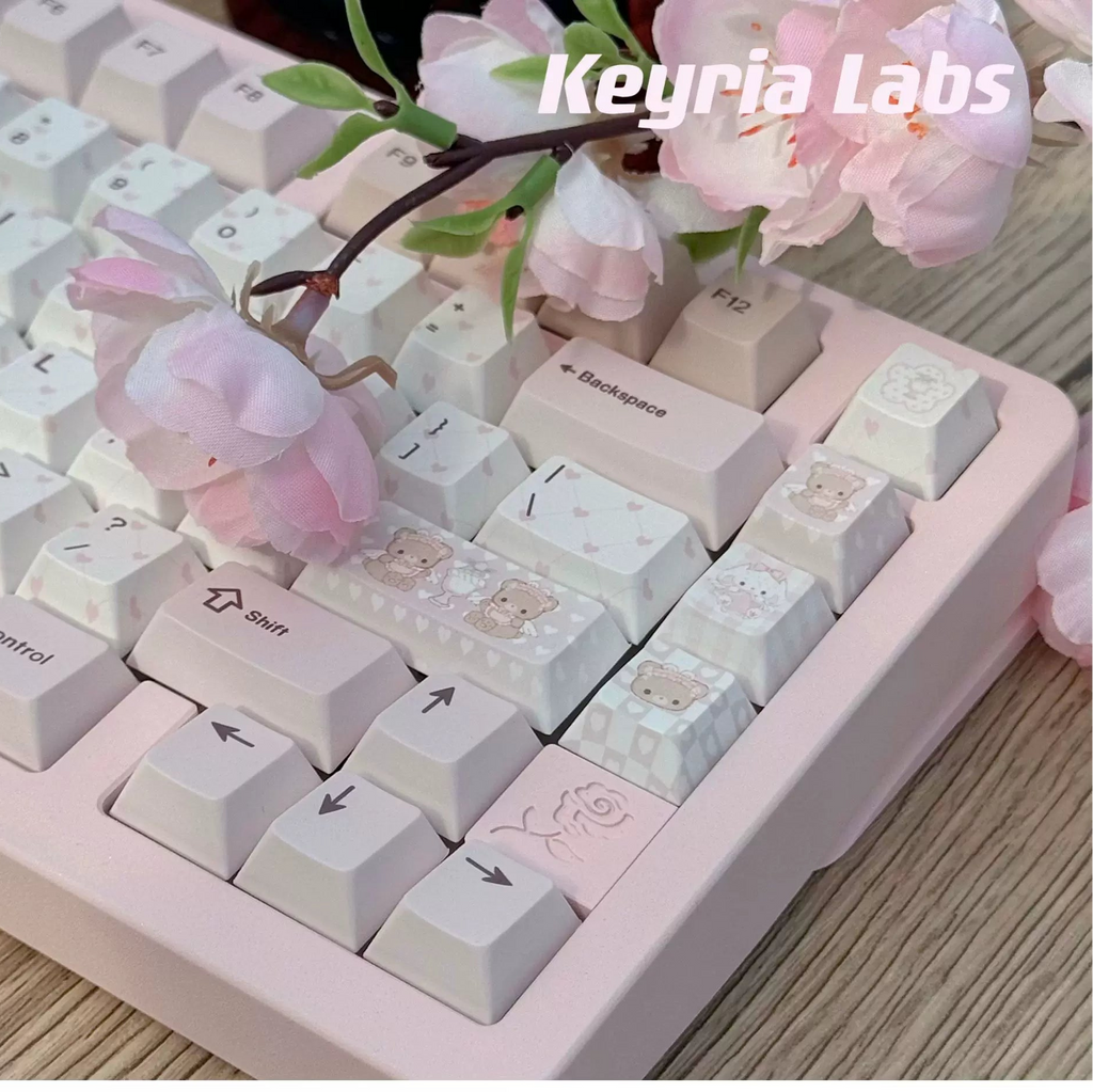 Bear Tea Party Pink Keycaps – PBT Dye-Sub Kawaii Set | Arktcat x Keyria Labs