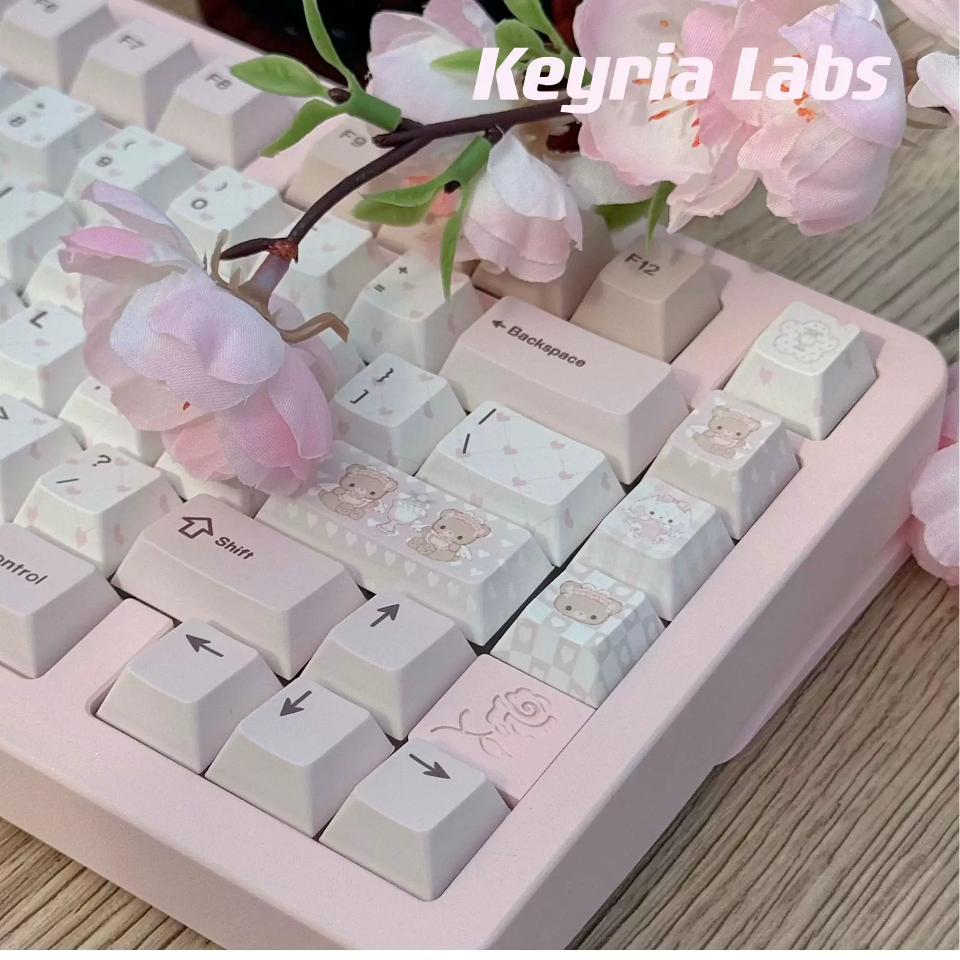 Bear Tea Party Pink Keycaps – PBT Dye-Sub Kawaii Set | Arktcat x Keyria Labs