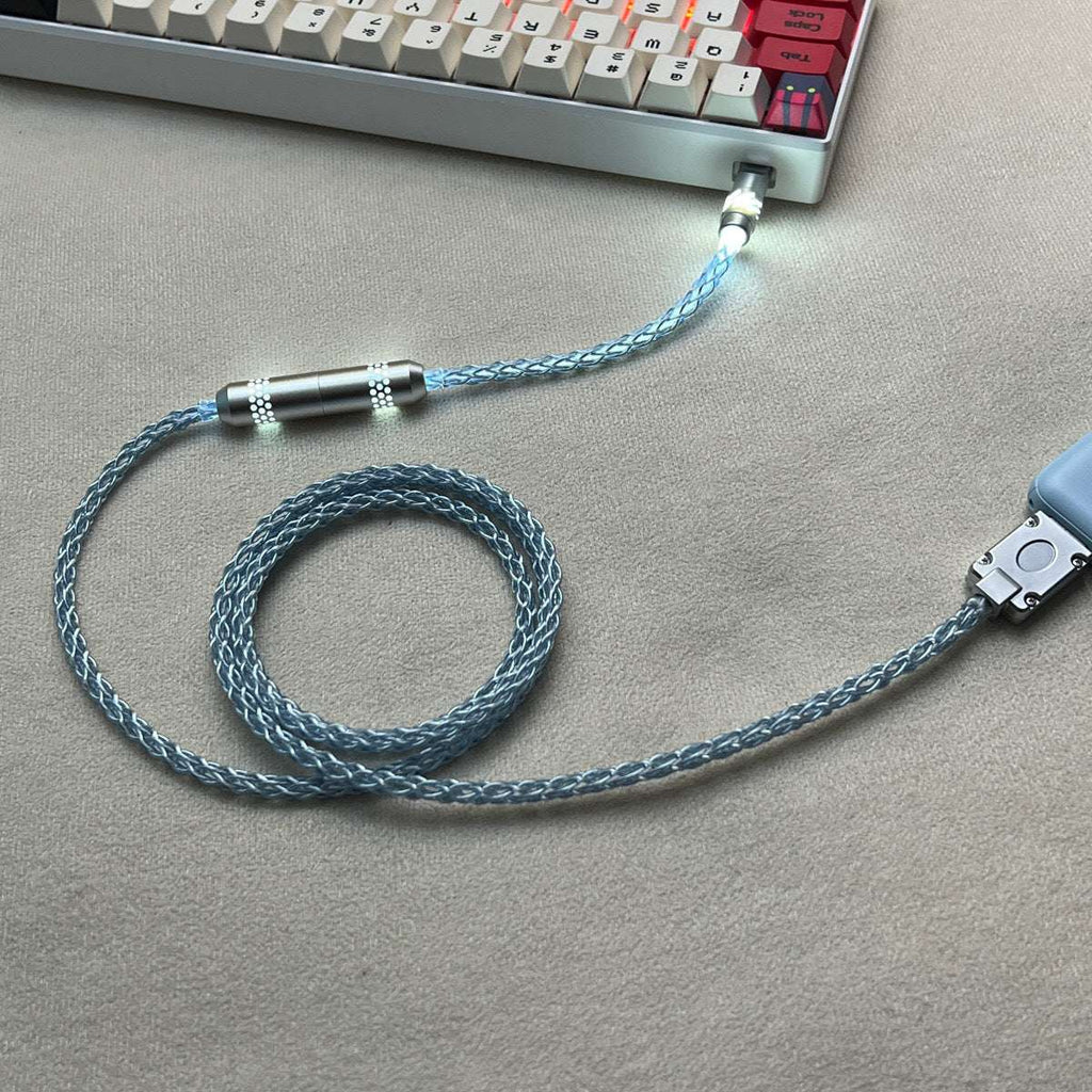 Honeycomb Mesh Luminous 8K OCC Copper Keyboard Cable | 8-Strand Hand-Braided Custom Type-C Cable