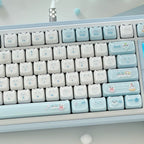 Jelly Cat Paradise Keycap Set – Pastel Blue & White ABS+PC Double-Shot Cute Kitty Keycaps (119 Keys, MAO Profile)