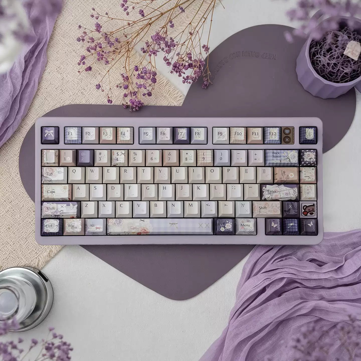 A Dream of Flowers Pearlescent Keycap Set - 121 keys PBT Dye-Sub | Arktcat x U're