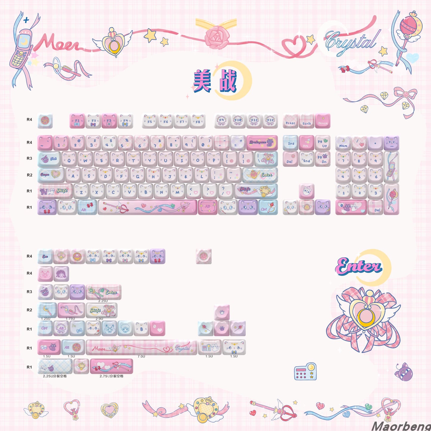 kawaii pastel desk setup sailor moon crystal keycaps cloud puff wrist rest pink aesthetic magical girl 2025