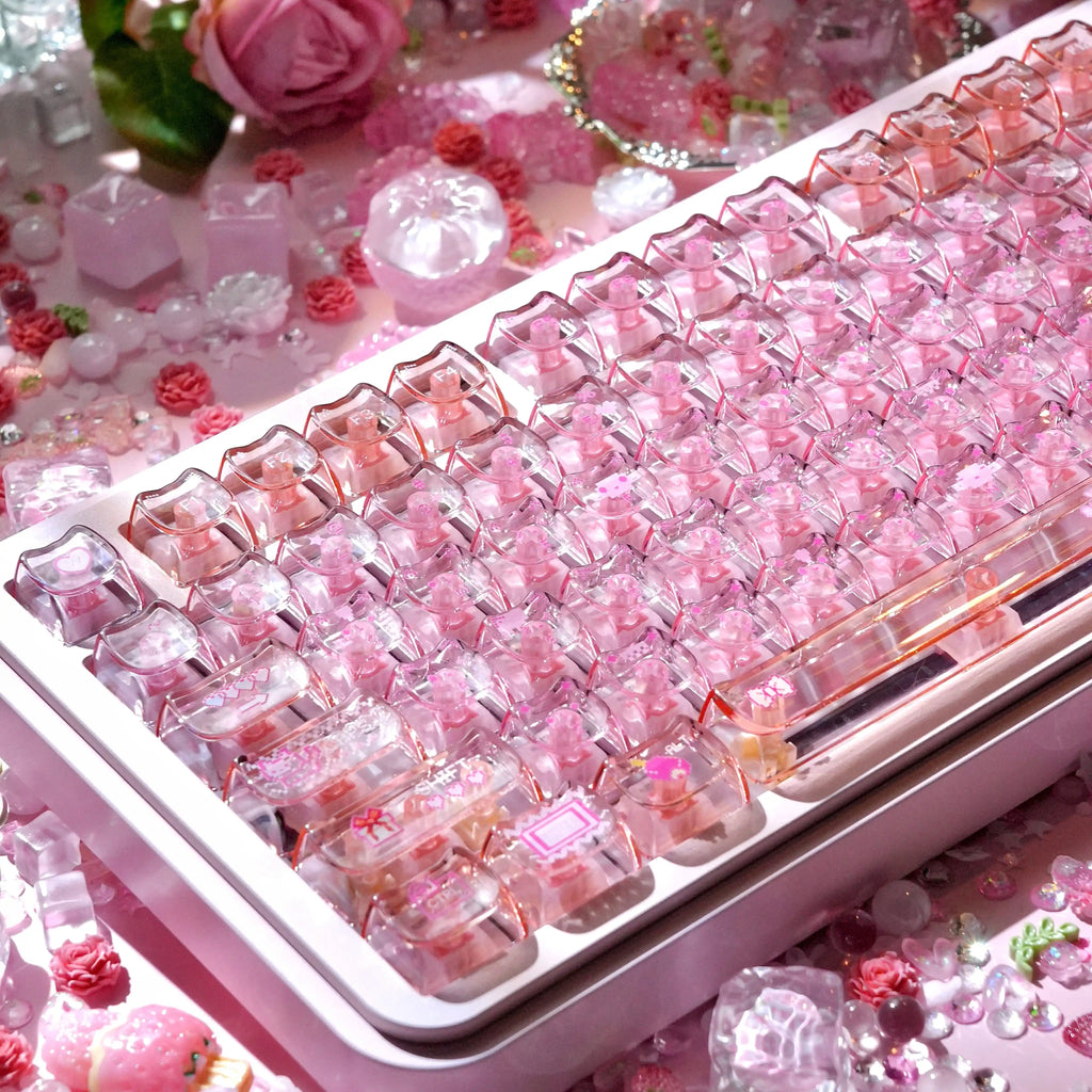 Electronic Cat Keycap Set | MAO Profile Transparent Pink PC Keycaps