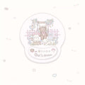 A round gel pad with a cute pastel illustration of a teddy bear on a swing, small animals, flowers, and the text 'Girl's dream' on a white background with scattered pastel decorative icons.