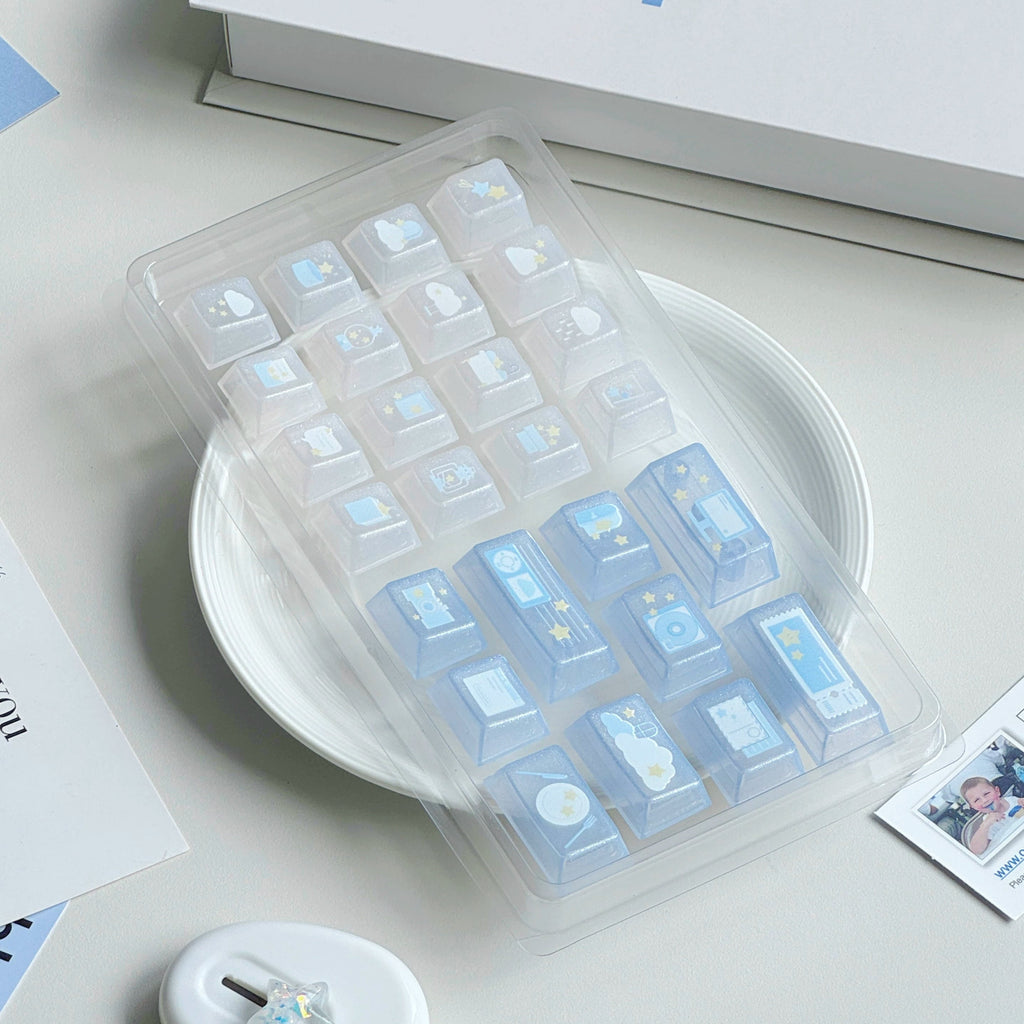 STARLIGHT MINIMALIST BLUE & WHITE PBT+PC KEYCAP SET - CHERRY PROFILE | DOKI LAB