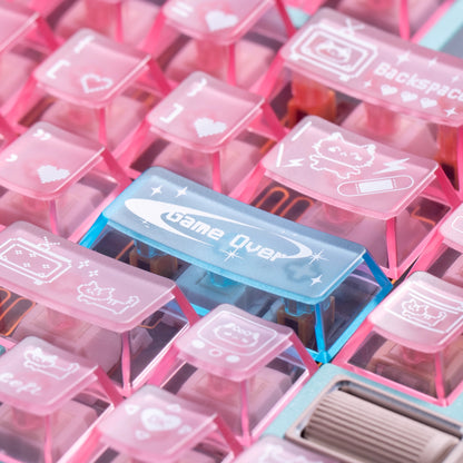 electronic meow meow novelty keycaps cyber cat neon heart circuit vr headset pink transparent foggy 2025