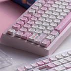 pixel meow meow keycaps on mechanical keyboard transparent pc foggy rgb glow kawaii pixel cat setup 2025
