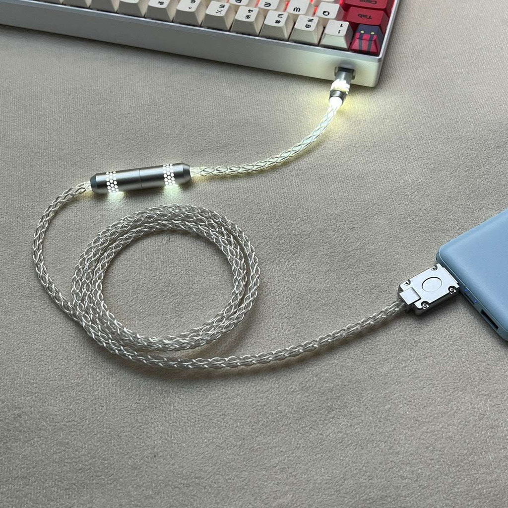 Honeycomb Mesh Luminous 8K OCC Copper Keyboard Cable | 8-Strand Hand-Braided Custom Type-C Cable