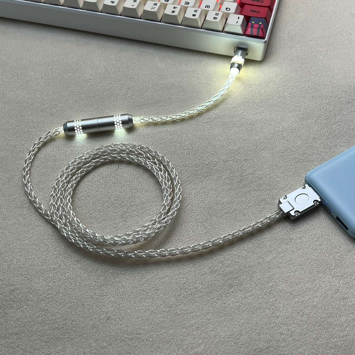 Honeycomb Mesh Luminous 8K OCC Copper Keyboard Cable | 8-Strand Hand-Braided Custom Type-C Cable