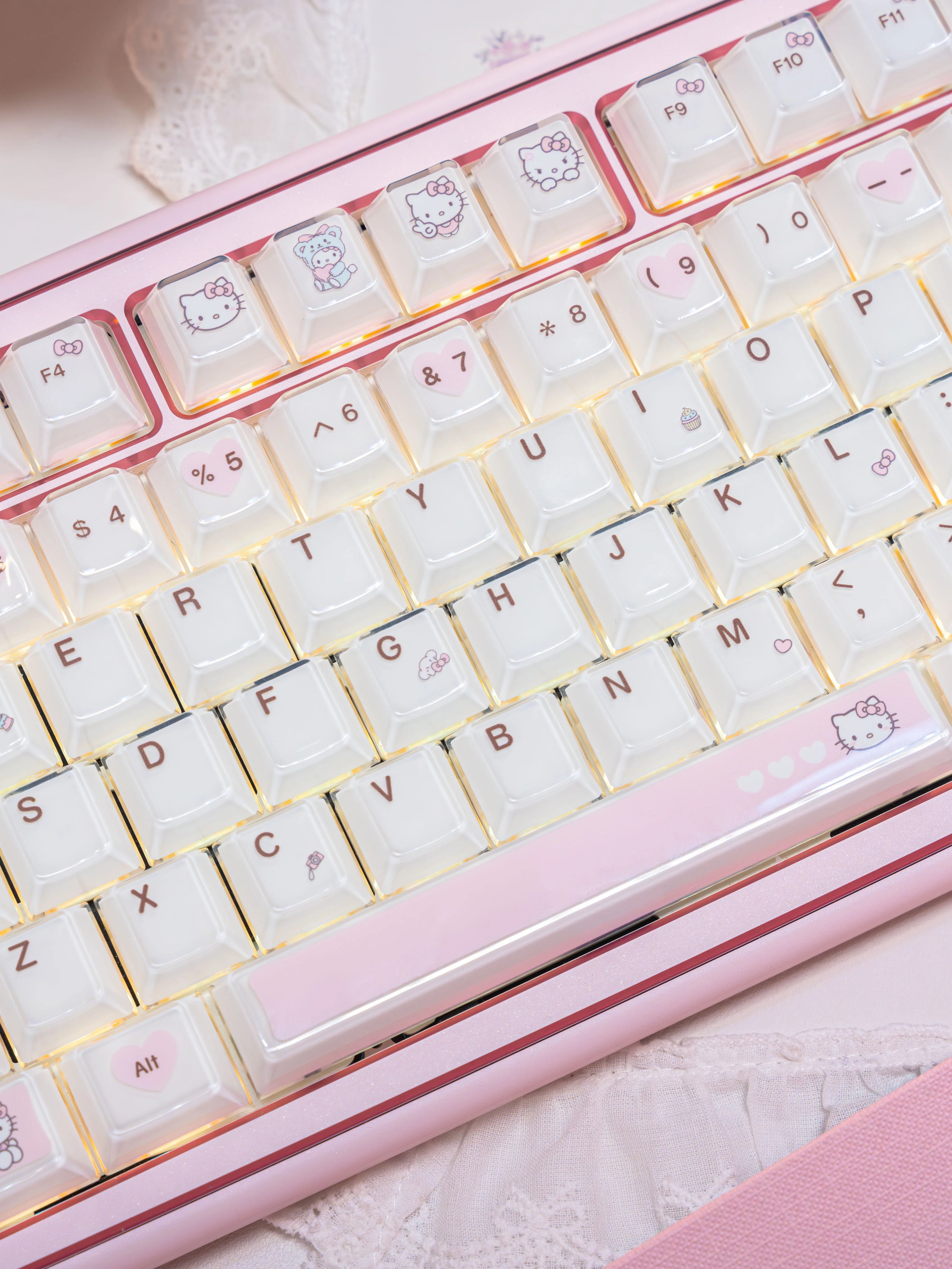 Pink Kitty Cat Cute Transparent Jelly Keycaps | Keyria Labs