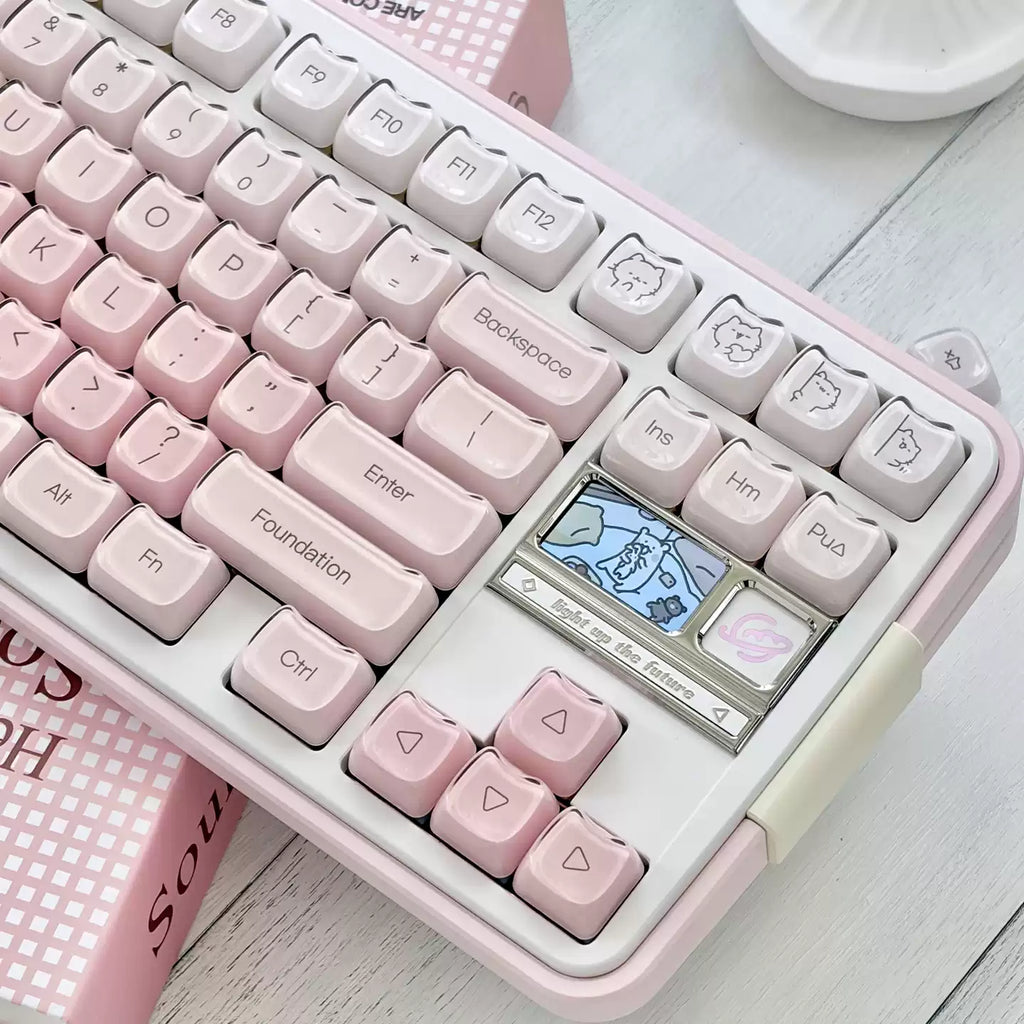 Pink Foundation Jelly Cat Ear Keycap Set – 119-Key Double-Shot ABS & Translucent PC Cute Keycaps (MAO Profile)