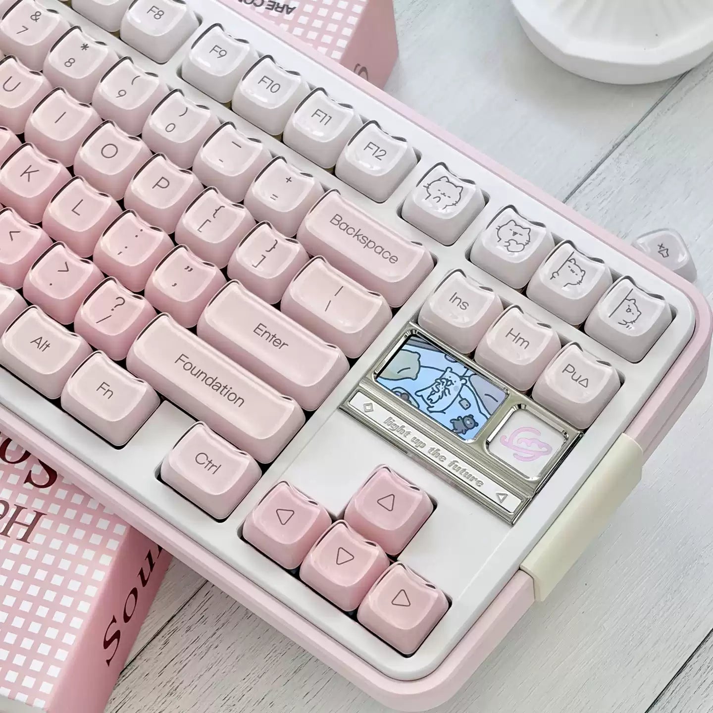 Pink Foundation Jelly Cat Ear Keycap Set – 119-Key Double-Shot ABS & Translucent PC Cute Keycaps (MAO Profile)
