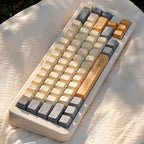 Dune Cat Keycaps Set – 144 Keys Cream & Caramel PBT Dye-Sub, OEM Profile, Alice Layout Compatible
