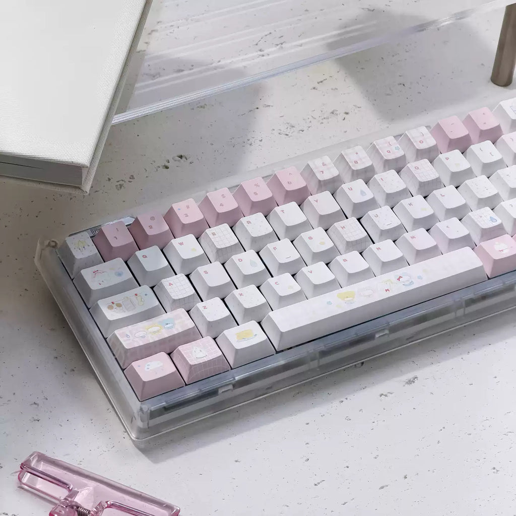 Fairy Garden Keycap Set – Cute Pastel Pink & Milk White PBT Keycaps | U're Lab
