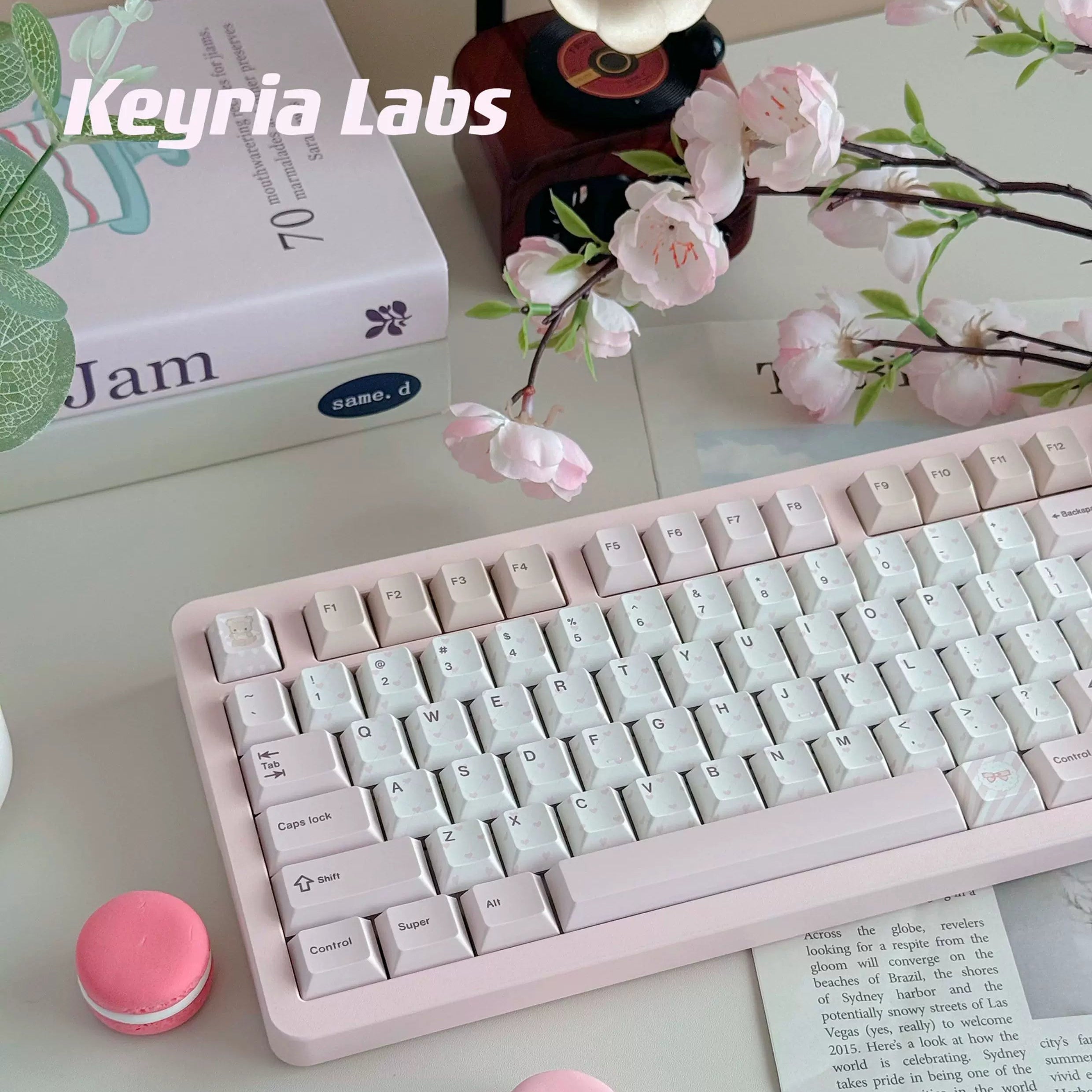 Bear Tea Party Pink Keycaps – PBT Dye-Sub Kawaii Set | Arktcat x Keyria Labs