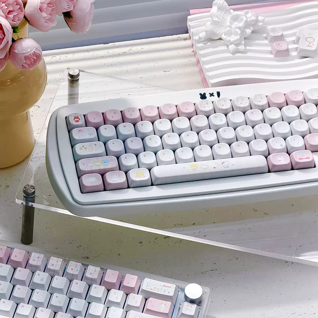 Fairy Garden Keycap Set – Cute Pastel Pink & Milk White PBT Keycaps | U're Lab