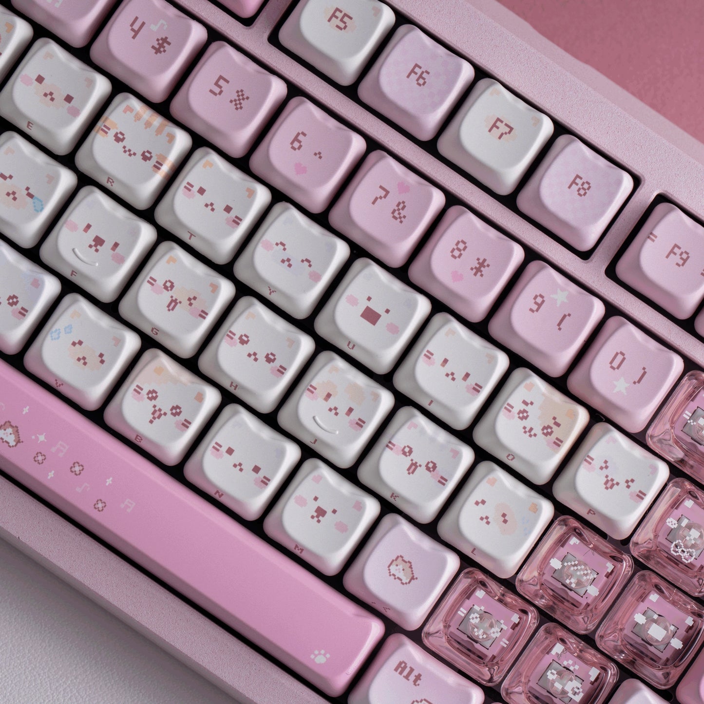 pixel meow meow keycaps 2025 pbt pc transparent foggy dye-sub full set kawaii 8-bit pixel cat 140 keys