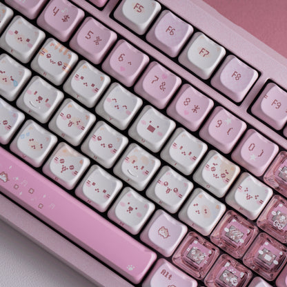 pixel meow meow keycaps 2025 pbt pc transparent foggy dye-sub full set kawaii 8-bit pixel cat 140 keys