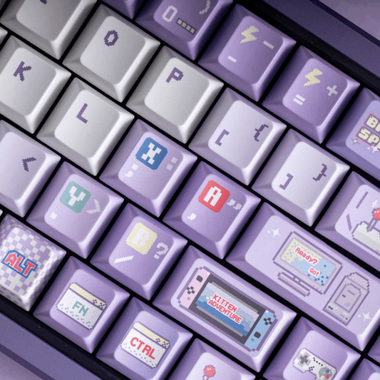 cyber kitty arcade keycaps 2025 pbt pc transparent foggy purple dye-sub full set retro gaming cat magnetic switch