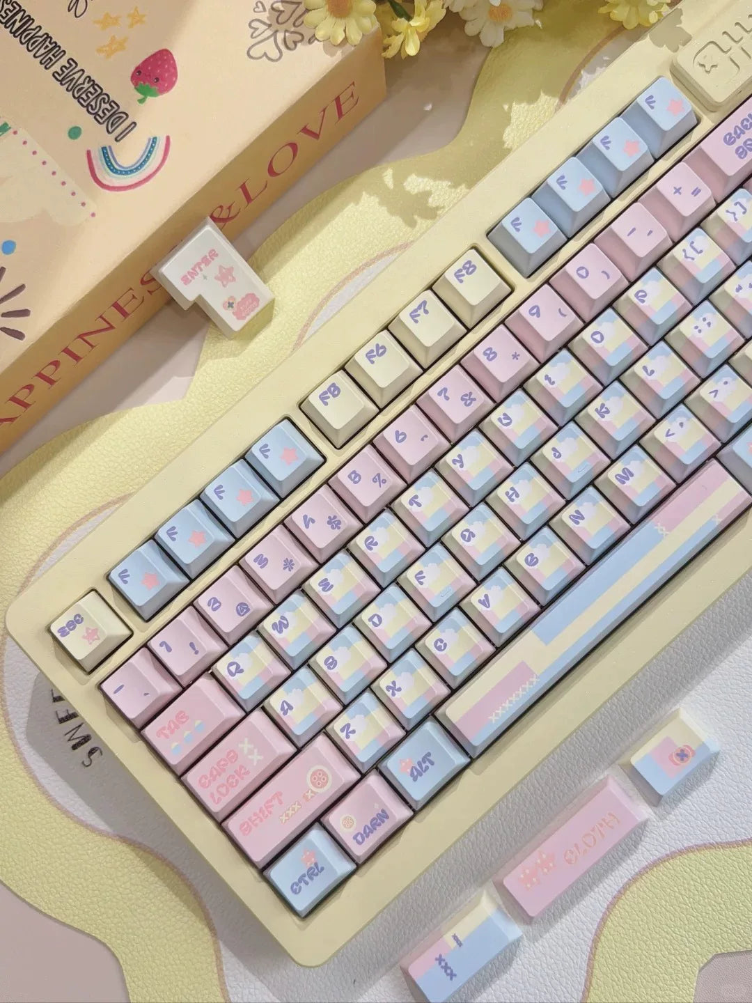 Patchwork Milk Candy Keycap Set 🌸🍬- PBT Dye-Sub Kawaii Set | Keyria Labs