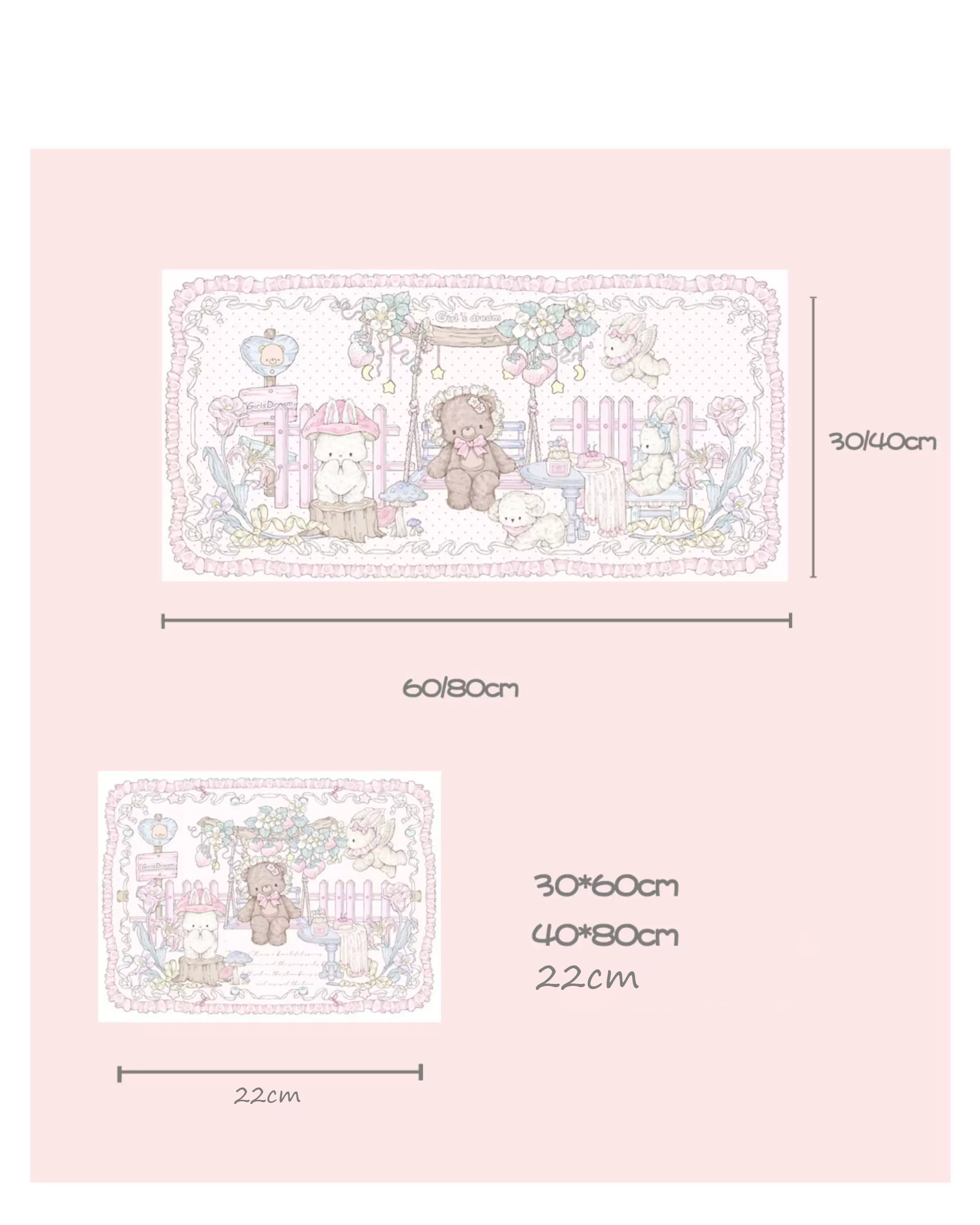 Strawberry Tea Party Desk Mat | Kawaii Lace Mouse Pad PU Leather Waterproof Extra Large Desk Pad for Office & Home