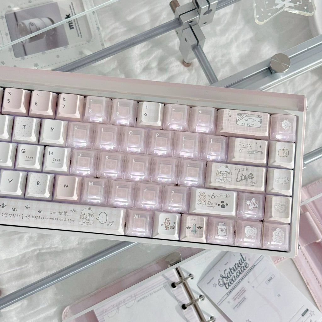 Somnambulism Kawaii Pink & White PBT Keycap Set - 131 keys | ARKTCAT