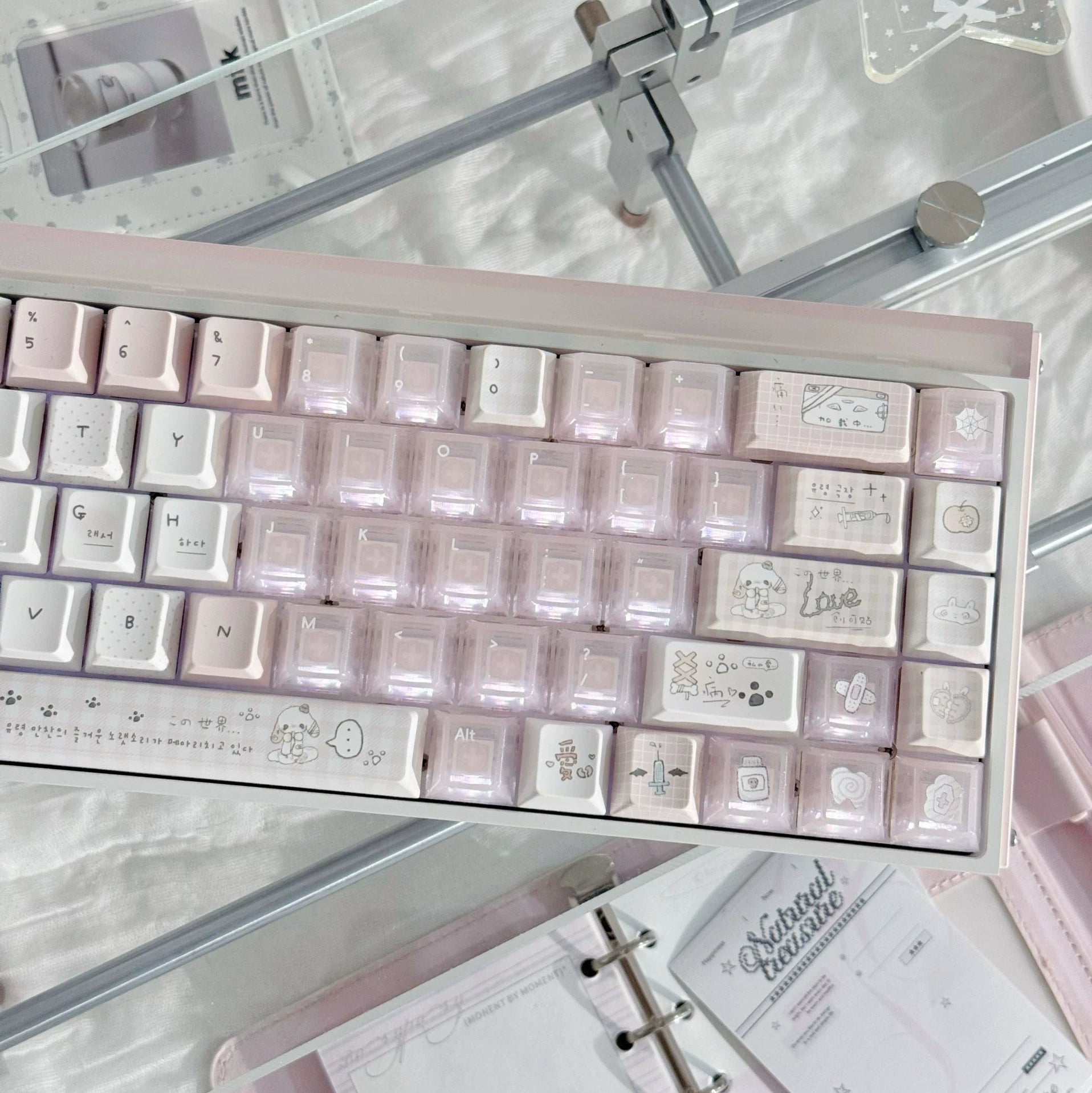 Somnambulism Kawaii Pink & White PBT Keycap Set - 131 keys | ARKTCAT