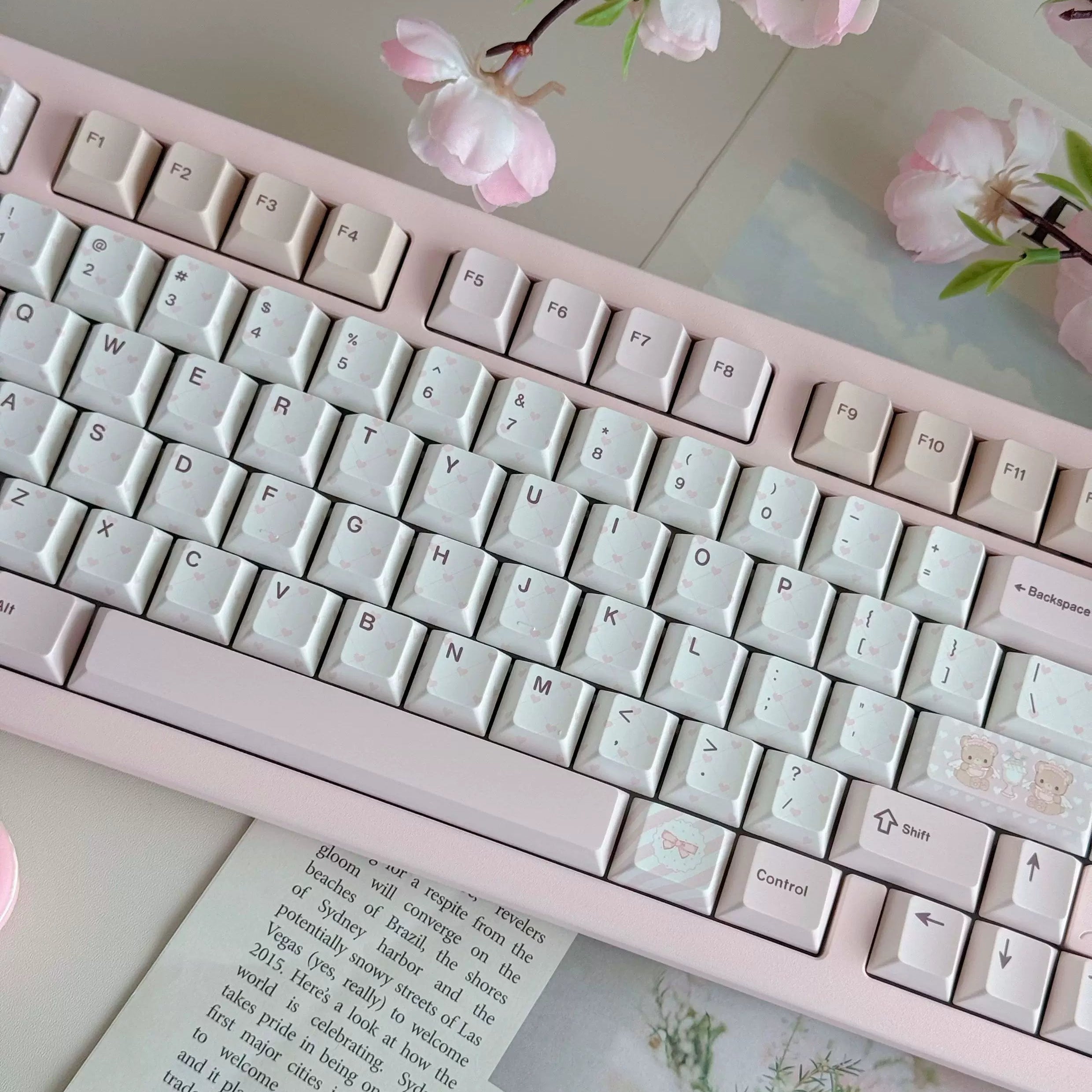 Bear Tea Party Pink Keycaps – PBT Dye-Sub Kawaii Set | Arktcat x Keyria Labs