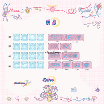 sailor moon crystal keycaps 2025 mao oem profile transparent pc dye-sub full set magical girl 140 keys