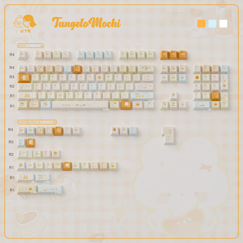 Tangelo Mochi Keycap Set | PBT Dye-Sub Orange Cream Gingham Cute Animal Keycaps | Arktcat x U're