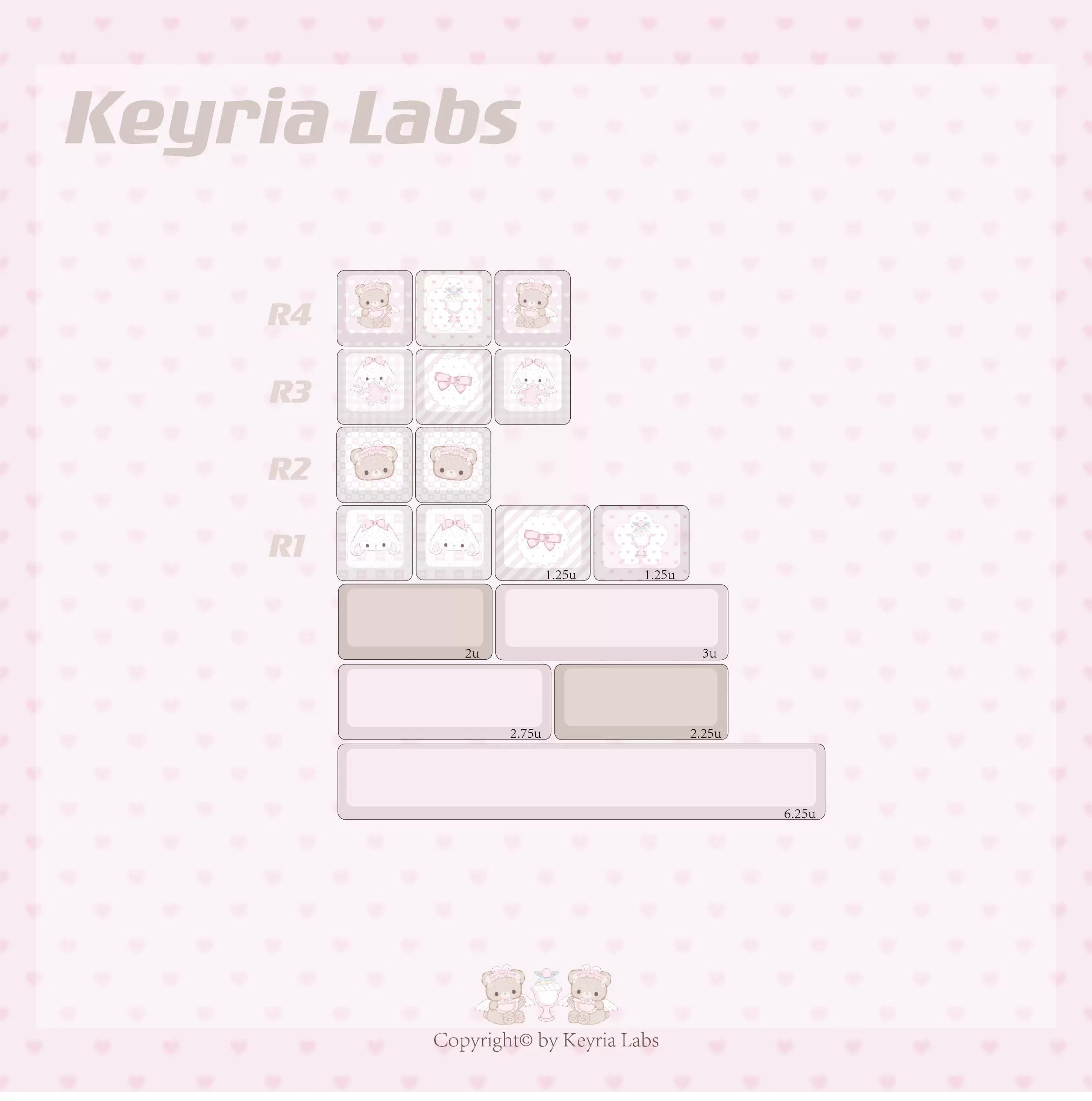 Bear Tea Party Pink Keycaps – PBT Dye-Sub Kawaii Set | Arktcat x Keyria Labs