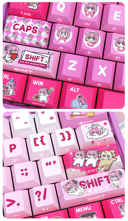 doro pbt keycaps texture feel pink dye sub side printed shine through 2025 anime girl theme