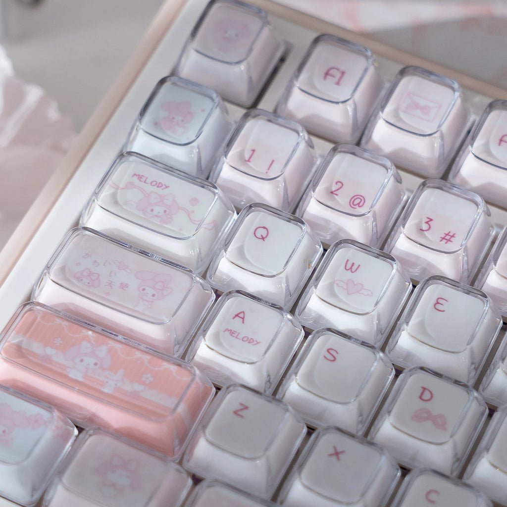 Cute My Melody Pink Keycap Set – PBT Dye-Sublimation Keycaps for Mechanical Keyboards