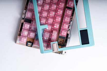 electronic meow meow novelty keycaps cyber cat neon heart circuit vr headset pink transparent foggy 2025